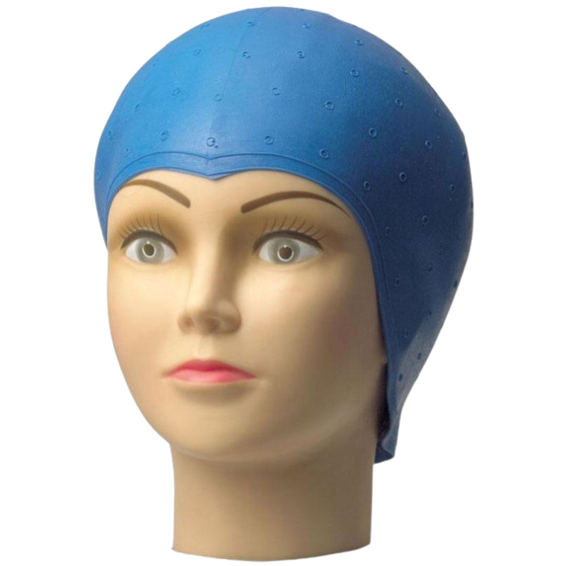 Blauwe blondeermuts blauw rubber