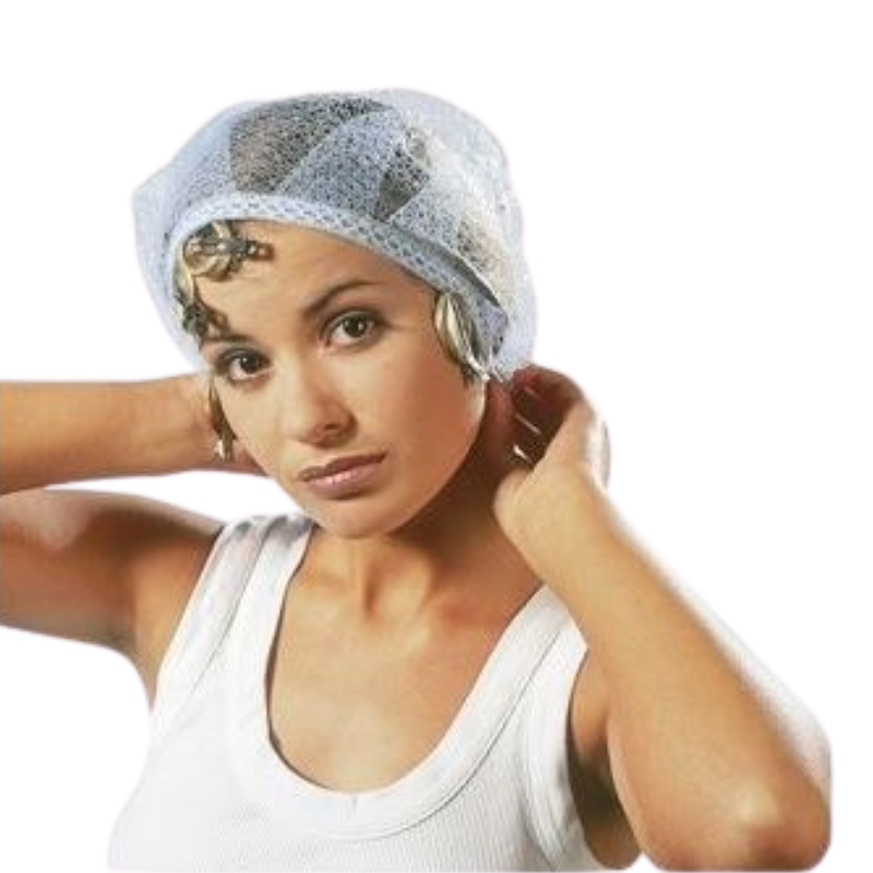 Nightcap Sibel Lichtblauwe nachtmuts met treklint