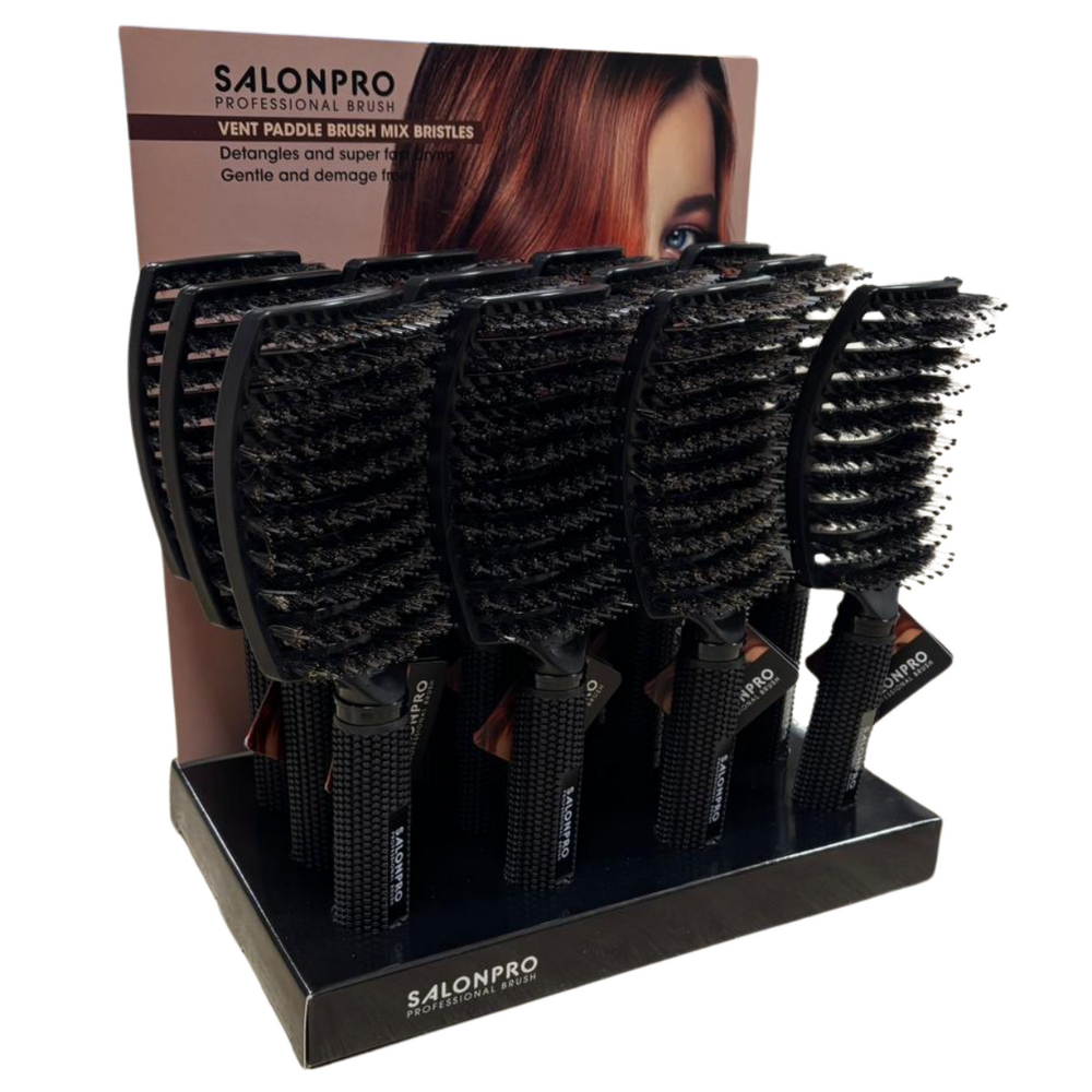 Actie - 10 + 2 SalonPro Vent Paddle Brush Zwart + Gratis Display