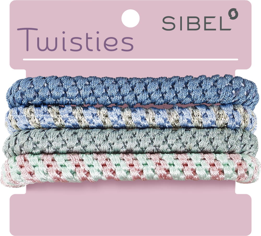 SIBEL Twisties Haarelastiek Multicolor - Blauw 4 stuks