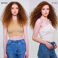 Krullend haar voor en na gebruik van Color Wow Curl Wow Snag-Free Pre-Shampoo Detangler
