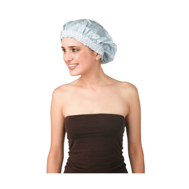 Douchemuts plastic met brede band lichtblauw