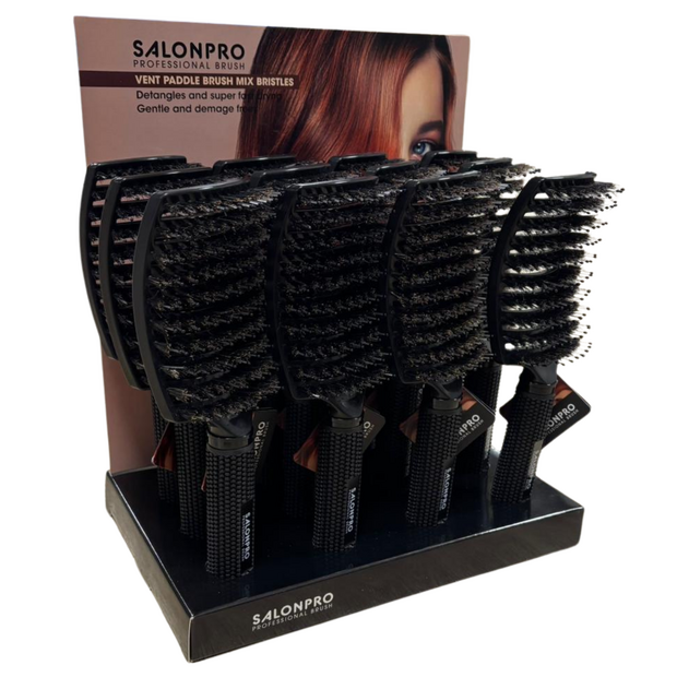Actie - 10 + 2 SalonPro Vent Paddle Brush Zwart + Gratis Display