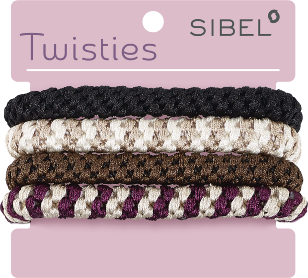 SIBEL Twisties Haarelastiek Multicolor - Bruin 4 stuks