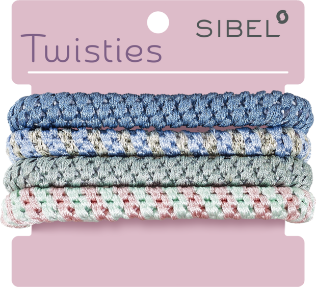 SIBEL Twisties Haarelastiek Multicolor - Blauw 4 stuks