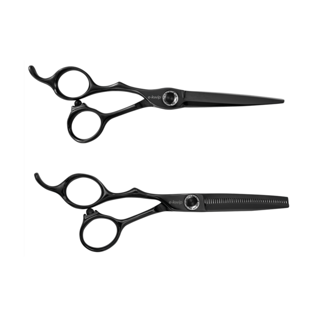 E-kwip Kuro Black Set 6,0 inch linkshandig met knipschaar en modelleerschaar met zwarte titaniumcoating